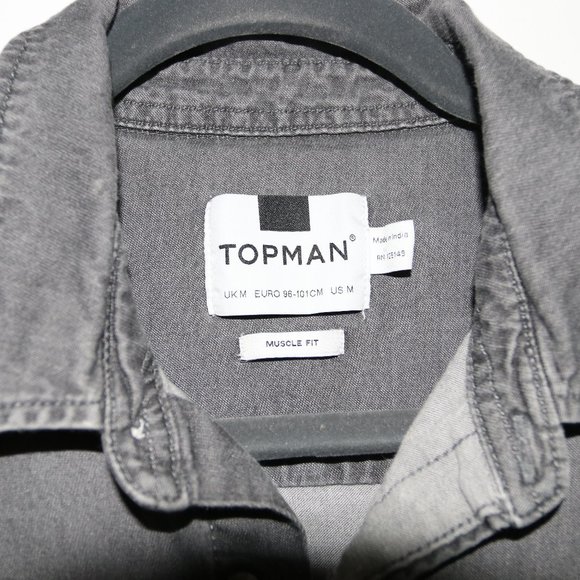 Men's Topman Gray Short Sleeve Denim Shirt - Picture 5 of 9
